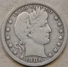 1906-O Barber Quarter 25c Borderline VF as Pictured L3-1