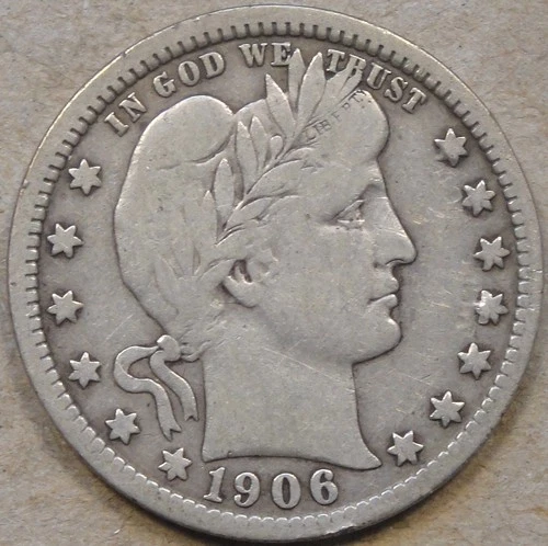 1906-O Barber Quarter 25c Borderline VF as Pictured L3-1