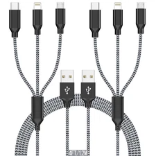Multi Charging Cable 2pack 4FT 3 in 1 Cord iPhone Grey+Black 