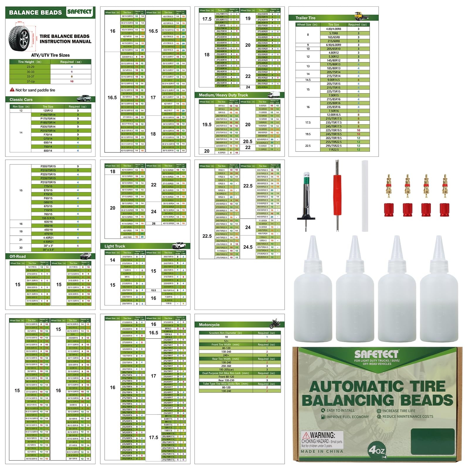 Tire Balance Beads 8 oz x 4, Tire Balancing Beads for Motorcycle Truck Off-Ro... thumbnail 6