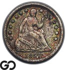 1857 Seated Liberty Half Dime, Green/Amber Toning, XF+ — photo 1