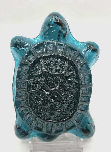 Collectible Blenko Glass Figurine Paperweight 4" Cerulean Turtle 2025