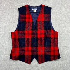 Vintage Pendleton Plaid Vest 100 Virgin Wool Classic Red Blue Women 14 USA Made