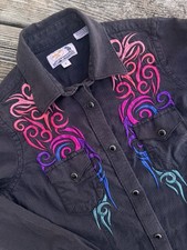 Panhandle Slim Embroidered Western Women  s Snap Button Shirt Small Charcoal Grey