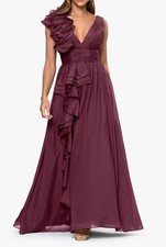Xscape 7196X Pleated 3D Ruffle Organza Gown SZ 4 ($328) Wine