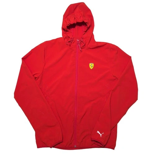Puma Ferrari Jacket Mens Medium M Red Hooded Windbreaker Full Zip 762131-01 - product listing photo