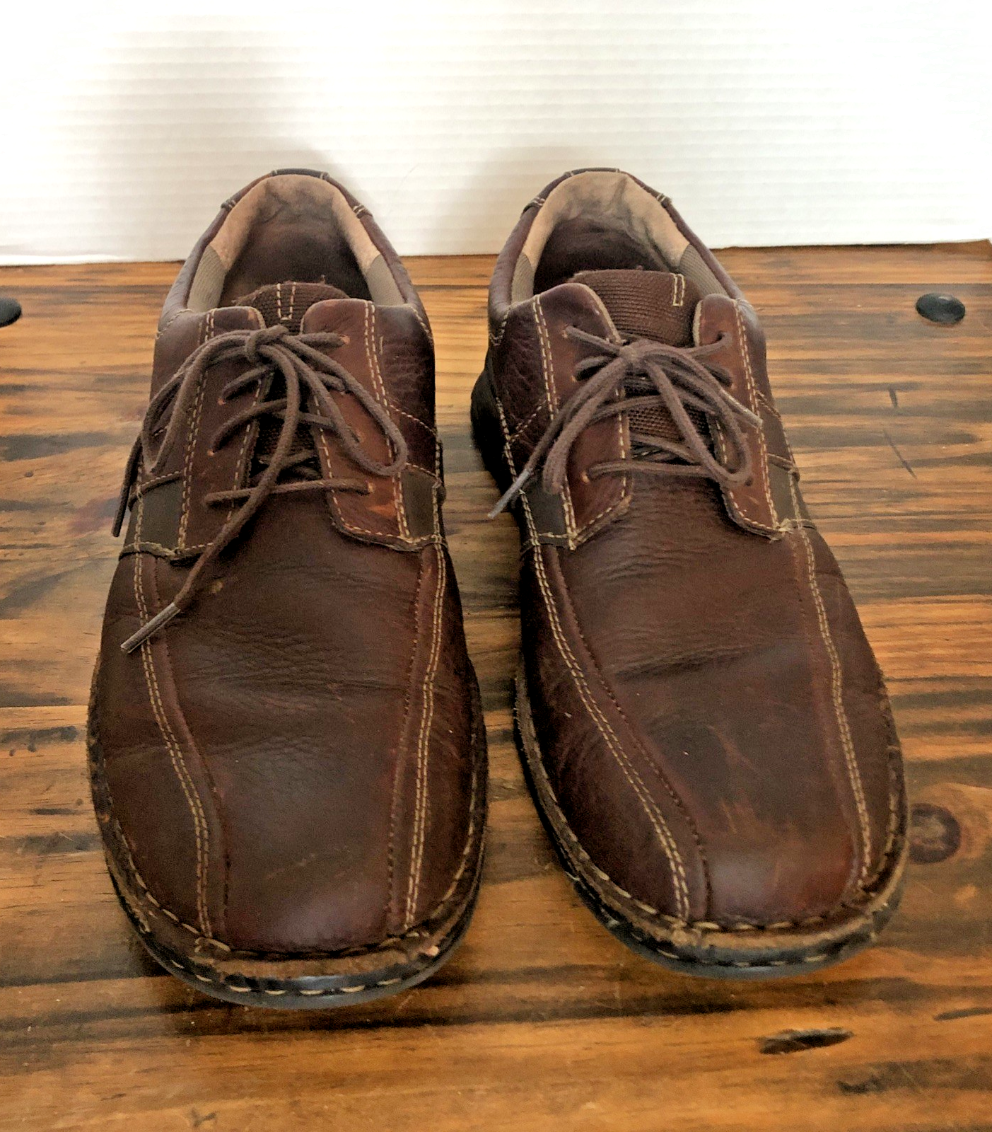 Clarks Shoes Mens 9W Brown Derby Oxford Leather Lace Up Casual Comfort 86235