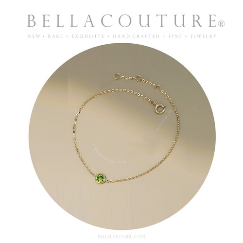 NEW 18K GOLD NATURAL PERIDOT BRACELET 6MM 1CT ART DECO CHARM PENDANT 14K 7" 7.5" - Picture 4 of 24