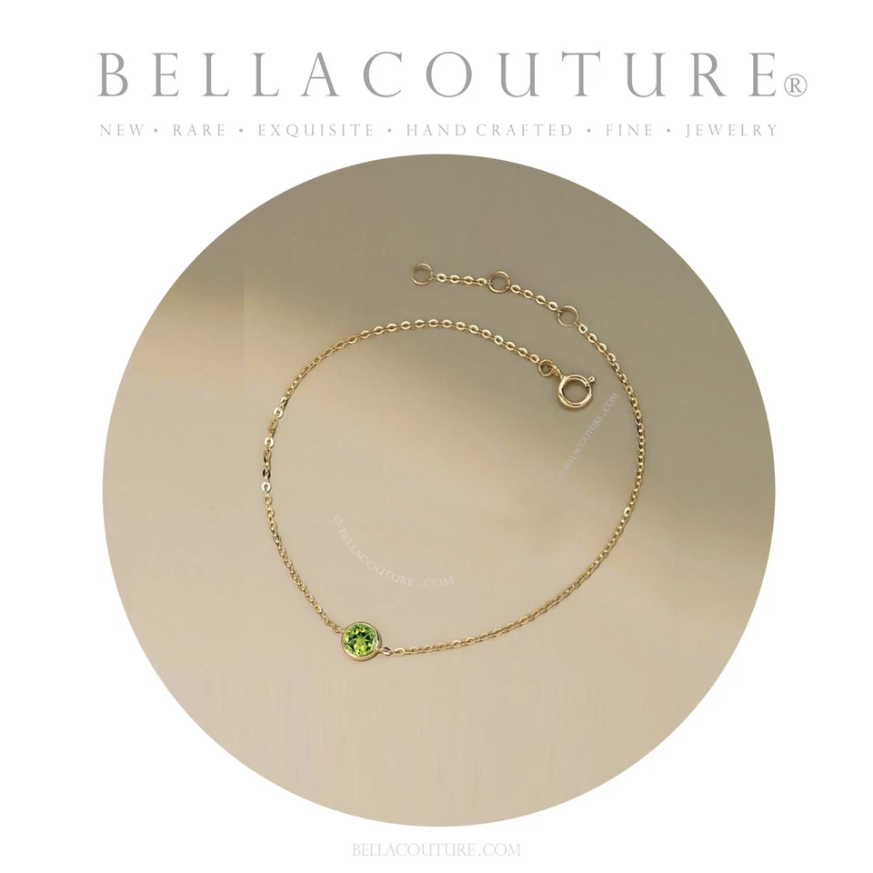 NEW 18K GOLD NATURAL PERIDOT BRACELET 6MM 1CT ART DECO CHARM PENDANT 14K 7" 7.5" - Image 4 of 4