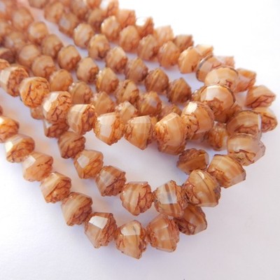 8 Beads - 10mm Table Cut Rose Beige Picasso, Table Cut Czech Glass