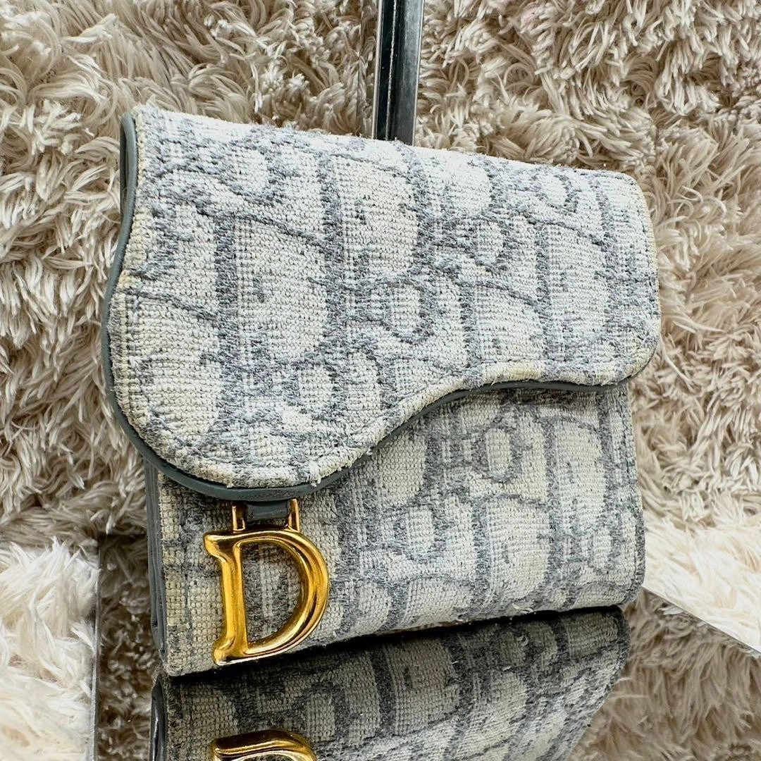 Christian Dior Portefeuille Triple Toile Gris Clair Trotteur