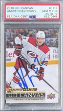 ANDREI SVECHNIKOV SIGNED 2018 UPPER DECK YOUNG GUNS CANVAS HOCKEY CARD PSA 10