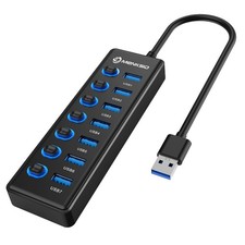 7-Port USB 3.0 Hub, Data USB Hub Splitter with Individual On/Off Switches and...
