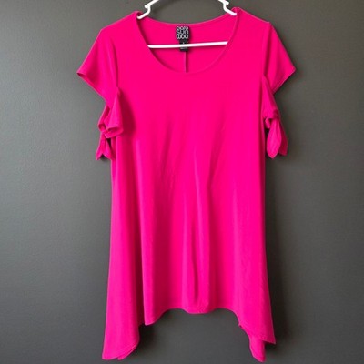 Clara Sunwoo Hot Pink Sharkbite Tunic Top Short Sleeve Tie Detail Womens Small