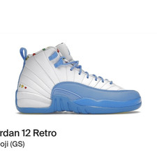 Size 6.5y Jordan 12 Retro Emoji GS White Blue High-Top Sneakers