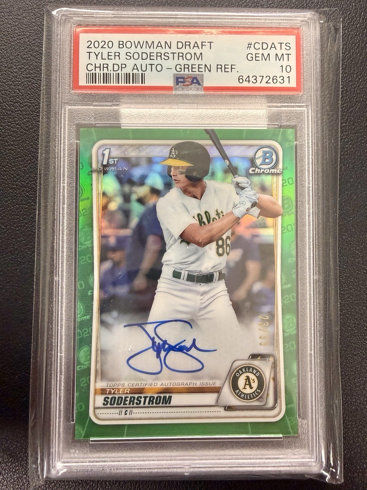 Tyler Soderstrom 2020 Bowman Draft Chrome Green Refractor Auto /99 PSA 10