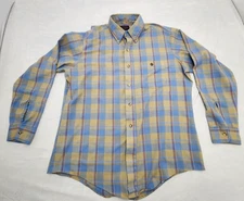 Ivy Classic Vintage Men's Large Blue and Beige Button Down Long Sleeve Shirt