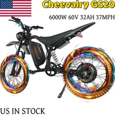 Electric Dirt Bike 20" Fat E-Bike 6000W 60V 32Ah All Terrain E-Motorcycle 37MPH