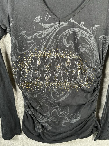 Y2K Apple Bottom Womens Shirt Long Sleeve Black Gold Jewel Size Medium Vintage - Picture 3 of 7