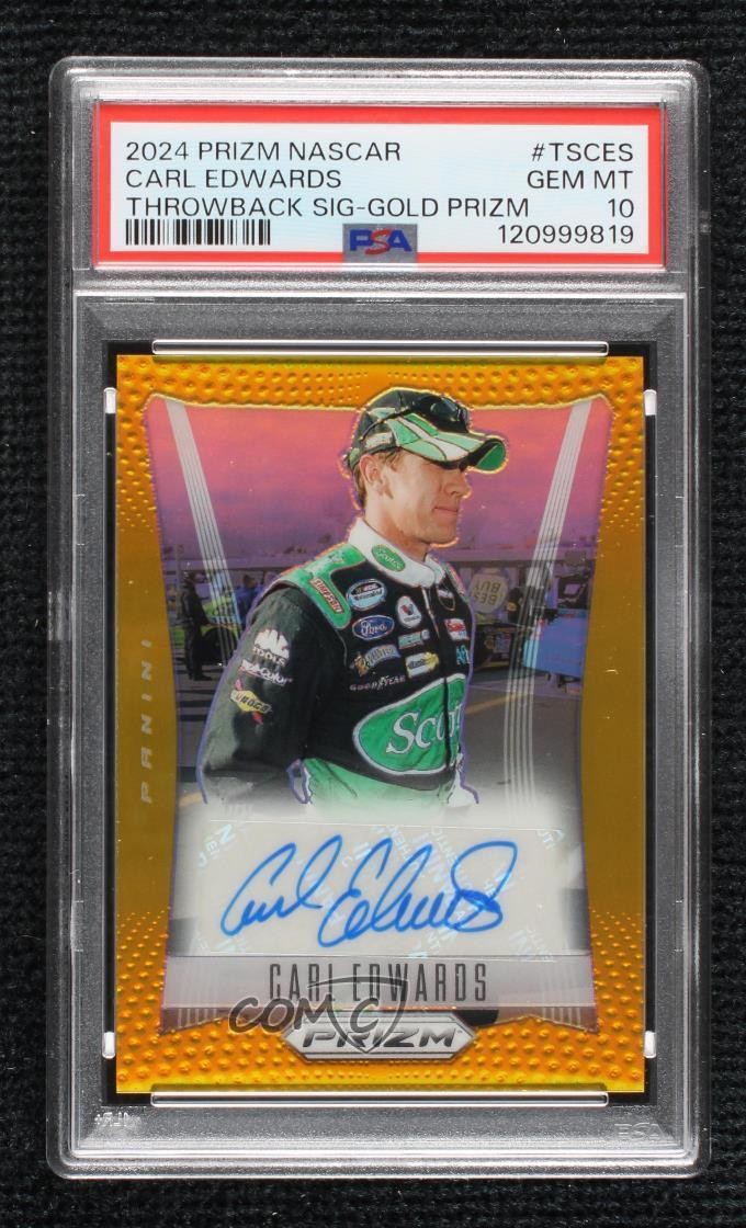 2024 Prizm Throwback Signatures Gold 7/10 Carl Edwards PSA 10 GEM MT Auto pu3