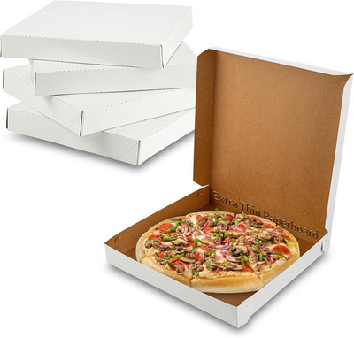 White Extra Thin Pizza Boxes 10'' X 10'' X 1.5'' - Clay Coated Paperboard Pizza Box