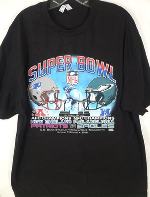 NFL Super Bowl LII-2018 Mens T-Shirt-Eagles vs Patriots-XL Extra Large-Black