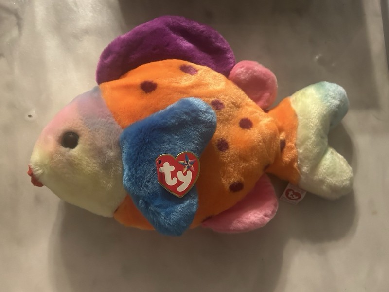 Ty Beanie Buddy Lips the Ty-Dyed Fish Large 13" 1999 Retired Plush Toy W/Tags