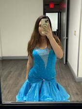 Latin Dance Competition Dress Size 4 US Color blue with rhinestones Brand new