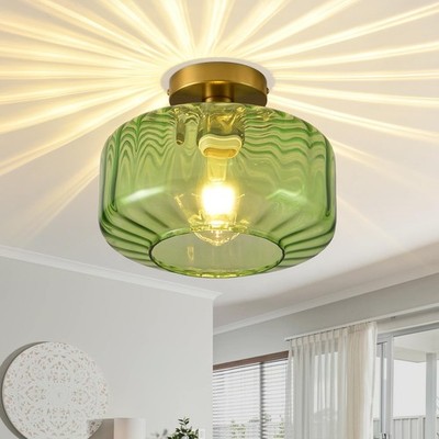 Green Glass Semi Flush Mount Ceiling Light, Luxury Close to Ceiling Light Fix...