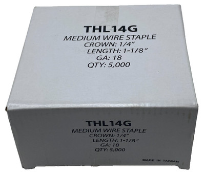 THL14G MEDIUM WIRE STAPLE CROWN: 1/4'' LENGTH: 1-1/8'', 18 GA, 5000 STAPLES