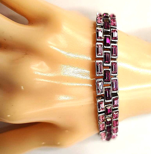 NOLAN MILLER SILVER TONE SHADES OF PINK CRYSTAL BRACELET