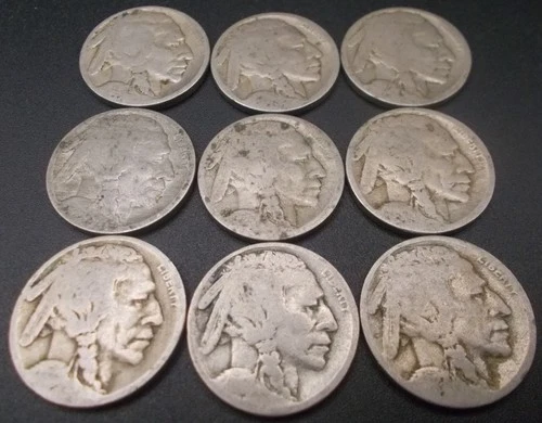 Lot of 9 (Nine) Dateless US Buffalo Nickels Coins Low Price! Group C