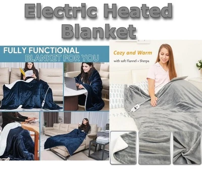 MIA & COCO Electric Heated Throw Blanket Washable Cozy Fleece Sherpa Best Christmas Gift UK
