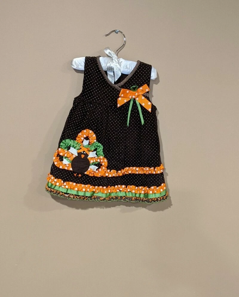 BONNIE BABY CORDUROY TURKEY THANKSGIVING HOLIDAY DRESS SIZE 18M