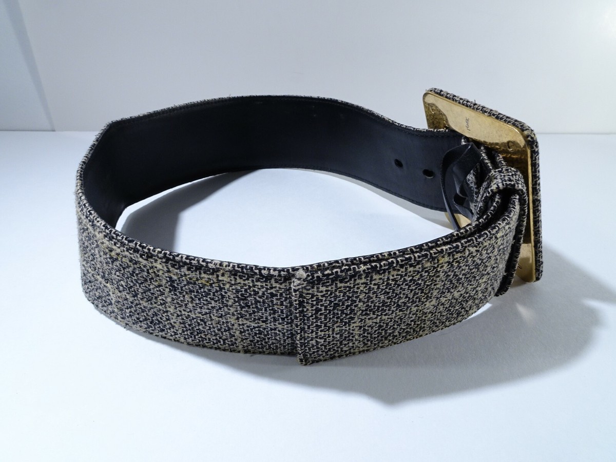 Women\'s YSL YVES SAINT LAURENT Tom Ford TWEED Wool DESIGNER Wide BUCKLE BELT Vintage Yves Saint Laurent Tweed Belt - Raleigh Vintage main image 3