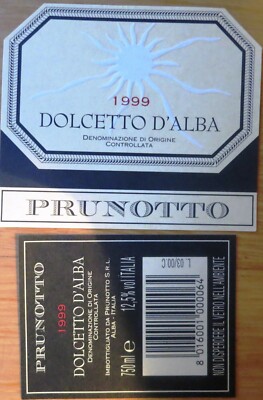 ITALY PRUNOTTO Dolcetto d'Alba 1999 wine labels wine label