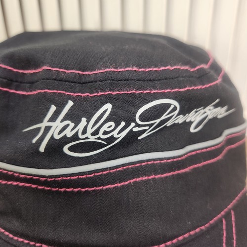 Harley-Davidson Pink Label Flat Top Cadet Hat Cap Strapback Black Biker Womens - Picture 3 of 10