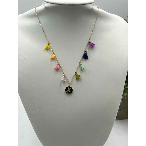 Molly Phillips Multicolor Fringe Tassel Initial K Gold Tone Necklace