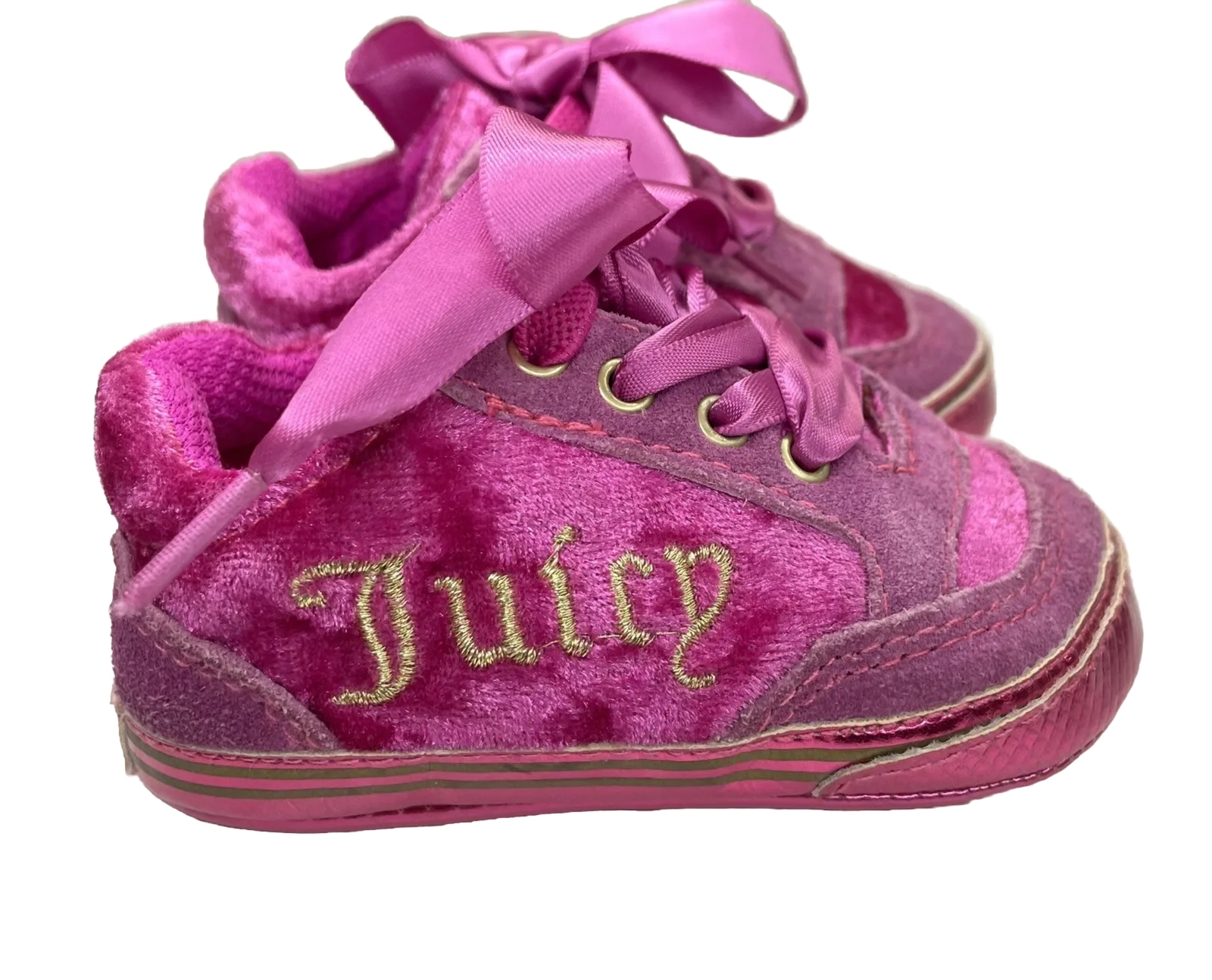 Juicy Couture Baby Shoes Pink Velvet Velour Satin Laces Smells Like