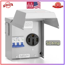 50 Amp Temporary RV Power Outlet with Breaker, Outdoor Breaker Box with NEMA 3R