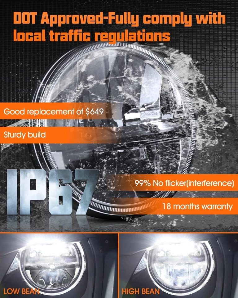 Par de Faróis de LED Pretos 7" Polegadas Aprovado pelo Ponto Ajuste Chevy Bel Air 1955 1956 1957 - Imagem 4 de 4