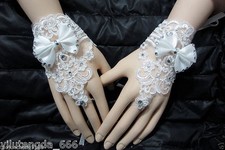 New white/Ivory Luxury Diamond Bow Lace Bridal Gloves Wedding Gloves Fingerless