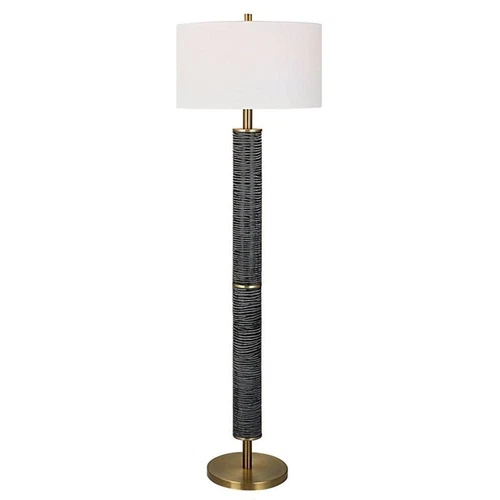 Uttermost Summit Contemporary Resin & Iron Floor Lamp in Gray-black/Brass - Picture 1 of 8