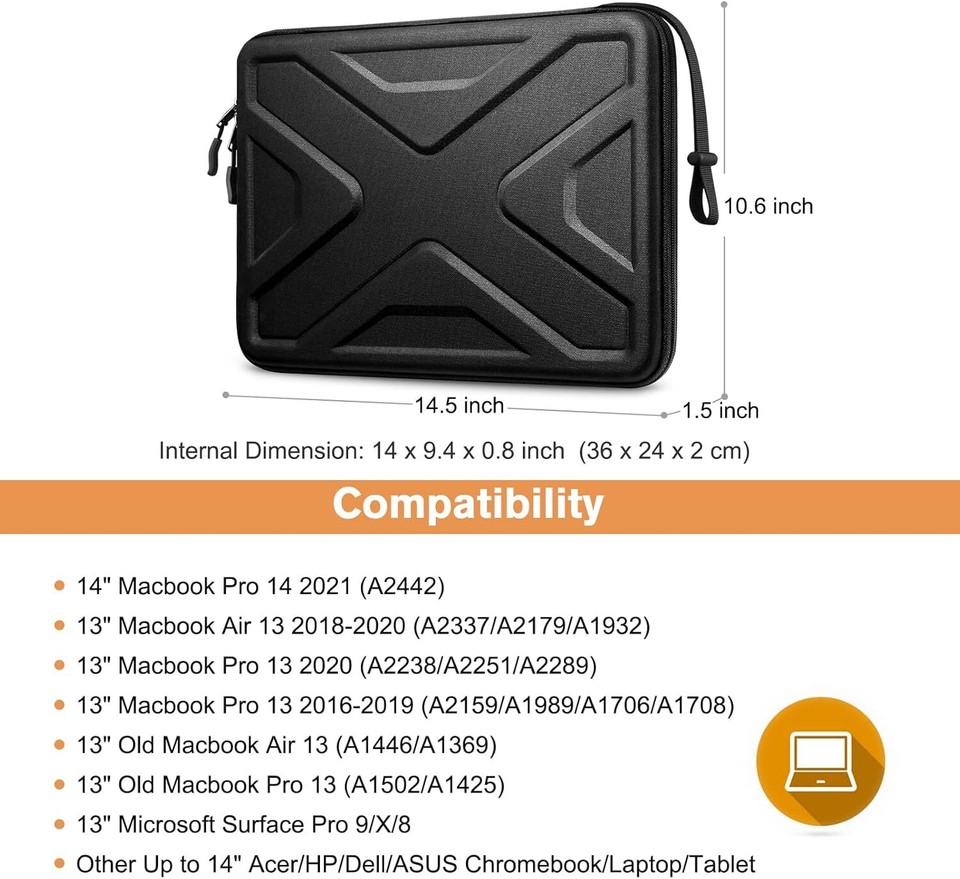 13-14 inch Hard Shell Laptop Sleeve Case for Chromebook, MacBook Pro 14 ...