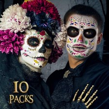 Day of the Dead Face Tattoos Makeup- Halloween Costume for Women Men Adults Kids