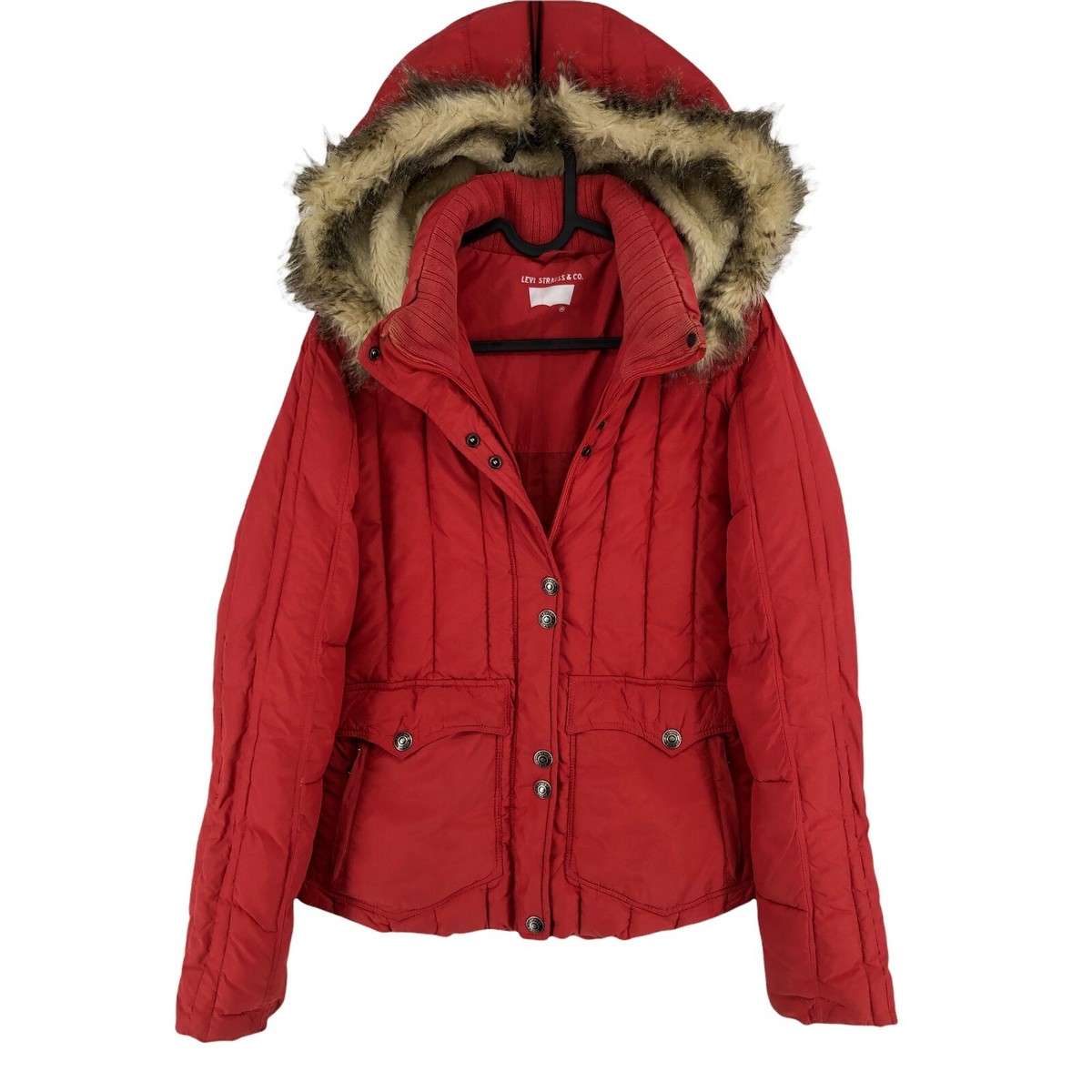 Levi's Red Padded Puffer Quilted Jacket Coat Size M