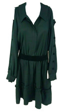 Eliza J Dark Hunter Green Ruffle Slit Sleeve Dress Womens 14 Old Money New