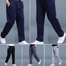 Men Fleece Open Hem Bottoms Track Pants Casual Joggers Jogging Trousers S-5XL US