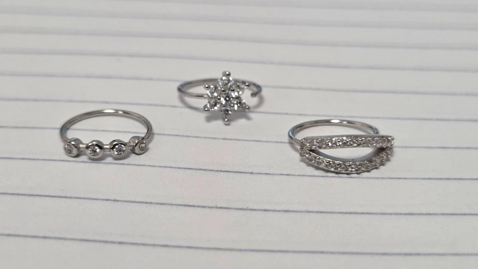 Juego de 3 anillos de aro de nariz de plata de ley 925 en 10 mm 20G E50191, E50314, E50315 Foto 2 de 4