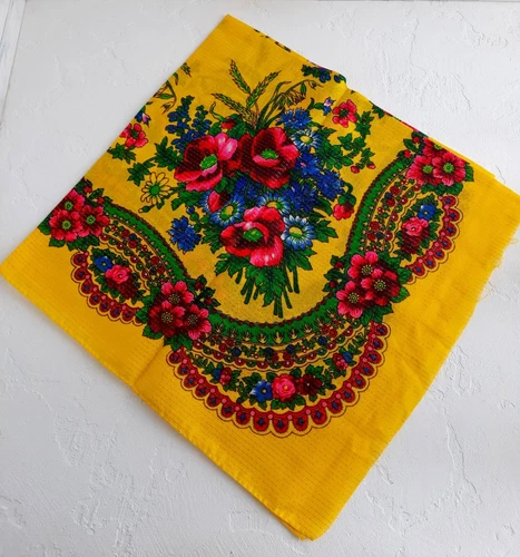 Ukrainian floral scarf Vintage head Scarves Babushka Hustka yellow rose